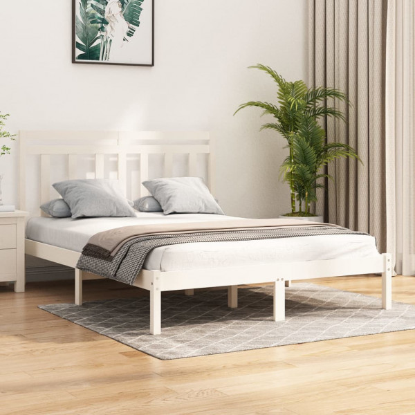 Estrutura de cama dupla pequena madeira maciça branca 120x190cm D