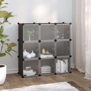 Estantería de cubos con 9 compartimentos y puertas PP negro D