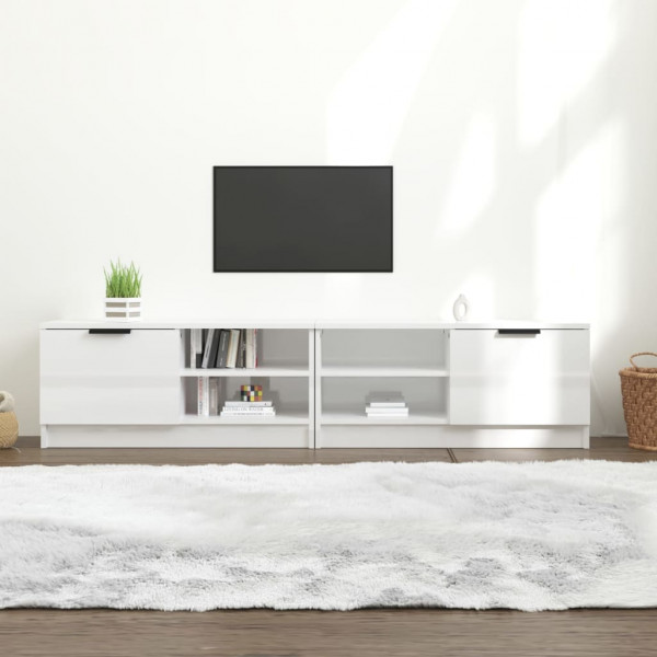 Mueble TV 2 pzs madera contrachapada blanco brillo 80x35x36.5cm D