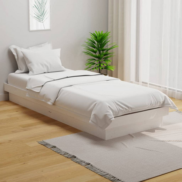 Estructura de cama individual madera maciza blanca 75x190 cm D
