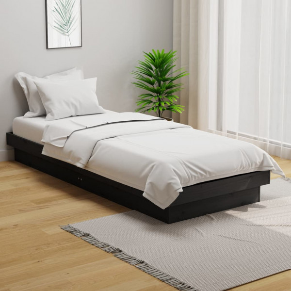 Estructura de cama individual madera maciza gris 2FT6 75x190 cm D