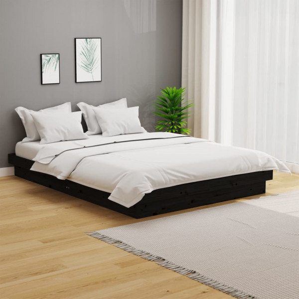 Estructura de cama doble pequeña madera maciza negro 120x190 cm D