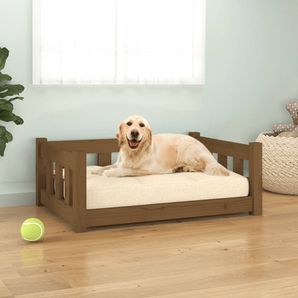 Cama para cachorro em madeira maciça marrom mel 75,5x55,5x28 cm D