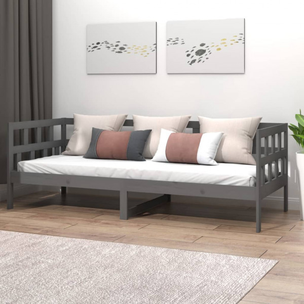 Sofá-cama em madeira de pinho maciça cinza 90x190 cm D