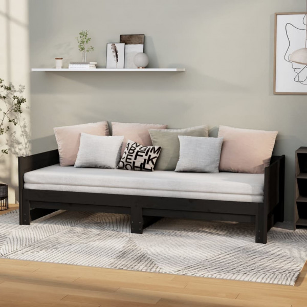 Sofá-cama removível em madeira maciça de pinho preto 2x(90x200) cm D