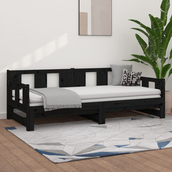 Sofá-cama removível em madeira maciça de pinho preto 2x(90x200) cm D