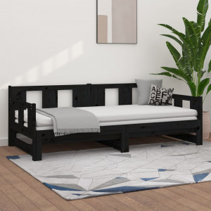 Sofá-cama removível em madeira maciça de pinho preto 2x(80x200) cm D