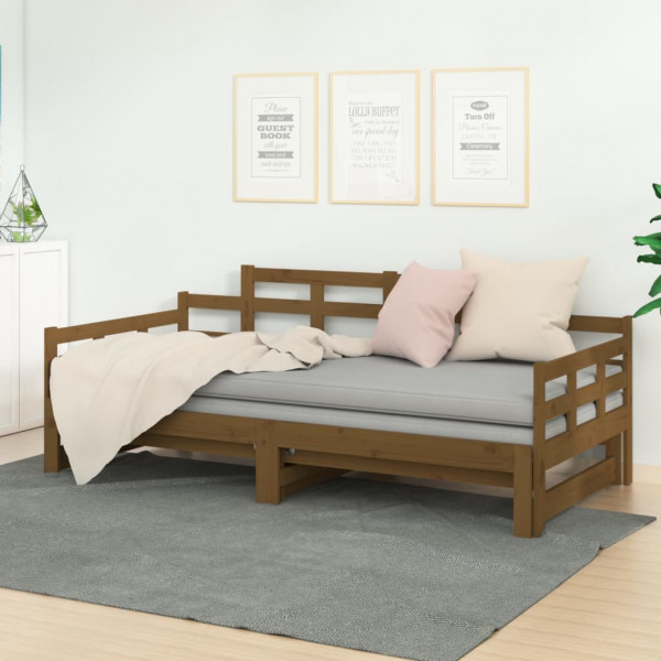 Sofá cama extraíble madera maciza pino marrón miel 2x(80x200)cm D