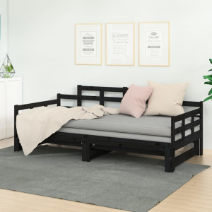 Sofá cama extraíble madera maciza de pino negro 2x(80x200) cm D