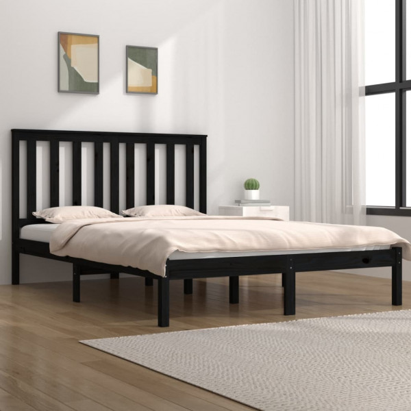 Estructura de cama madera maciza de pino negra 140x190 cm D