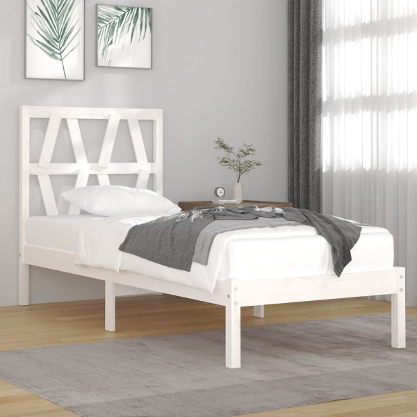Estructura de cama individual madera maciza blanco 90x190 cm D