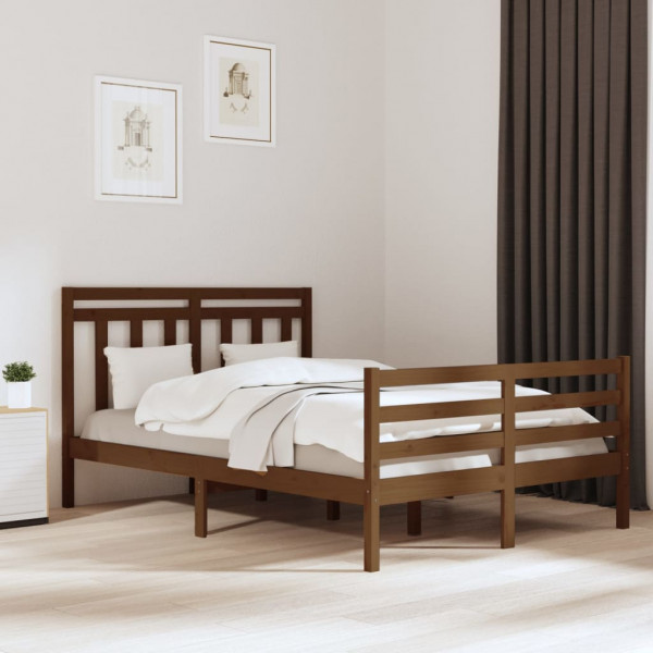 Estructura cama madera maciza doble pequeña marrón 120x190 cm D