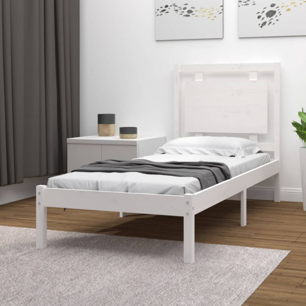 Estructura de cama individual madera maciza blanco 75x190 cm D