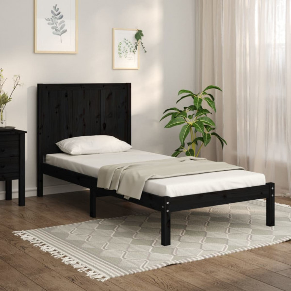 Estrutura da cama madeira maciça pinho individual preto 75x190 cm D