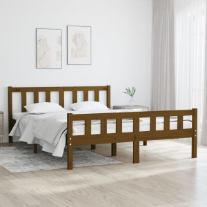 Estructura de cama Marco de Cama Somier de Cama doble pequeña madera pino  marrón 120x190 cm