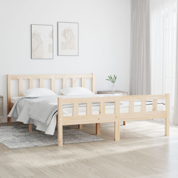 Estructura de cama de matrimonio madera maciza 135x190 cm D