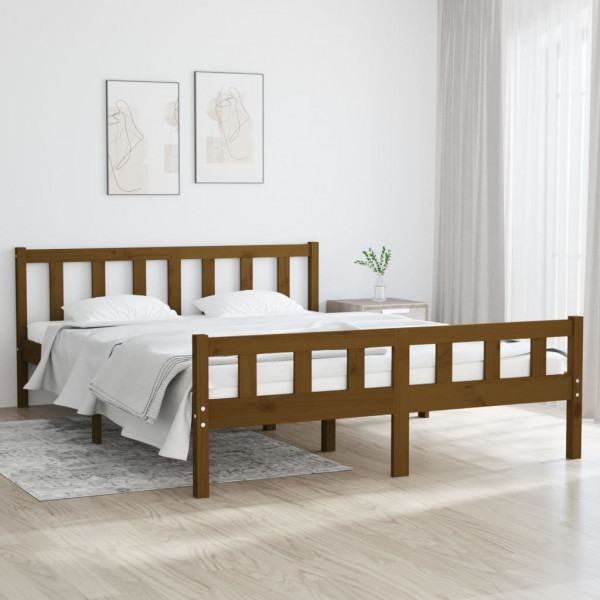 Estrutura da cama madeira maciça marrom mel king size 150x200 cm D