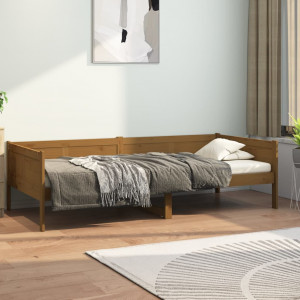 Sofá cama madera maciza de pino marrón miel 90x200 cm D