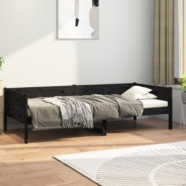 Sofá cama madeira maciça de pinho preto 90x200 cm D