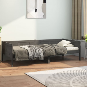 Sofá cama madera maciza de pino gris 90x190 cm D