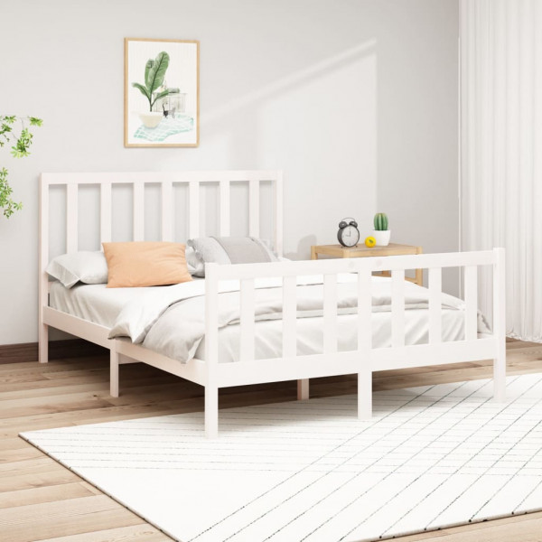 Estrutura de cama de madeira maciça de pinho branco 140x190 cm D