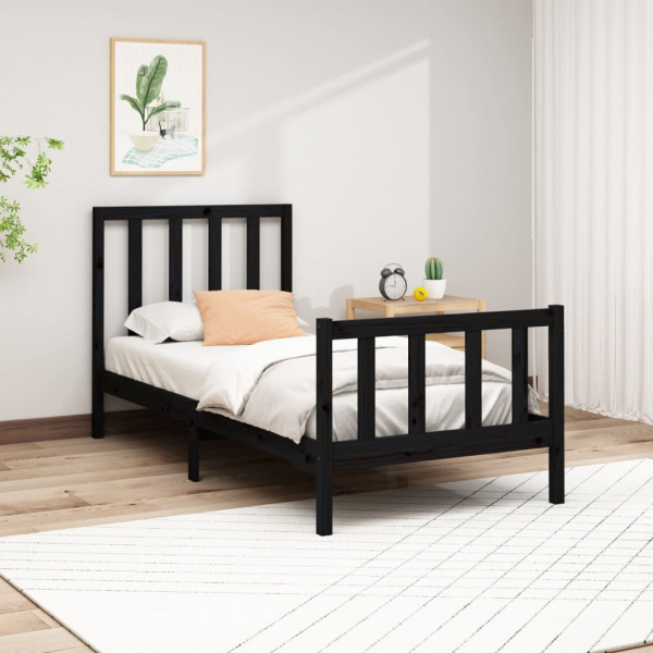 Estructura de cama madera maciza de pino negro 90x200 cm D