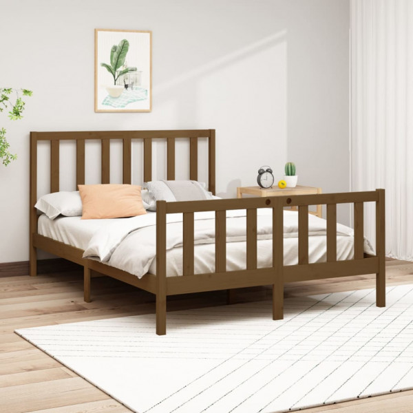 Estructura de cama madera maciza de pino marrón miel 150x200 cm D