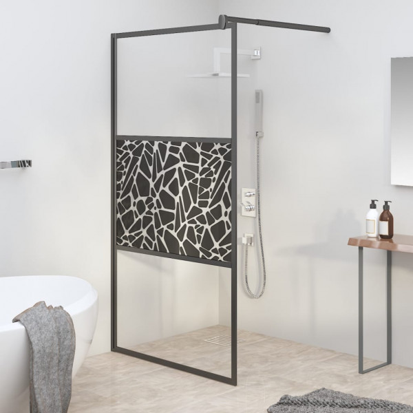 Mampara ducha vidrio esmerilado diseño piedras negro 100x195 cm D