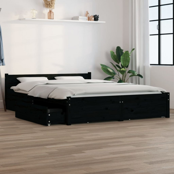 Estructura de cama con cajones negro 140x190 cm D