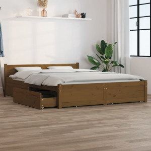 Estructura de cama con cajones marrón miel king size 150x200 cm D