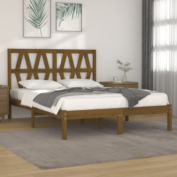 Estrutura de cama em madeira de pinho maciça castanho mel 140x200 cm D