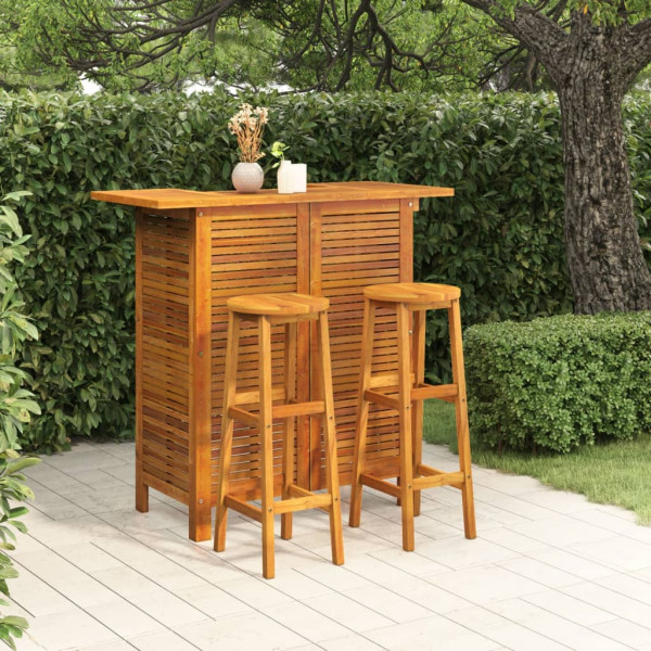Conjunto de móveis para bar de jardim com 3 peças em madeira maciça de acácia D
