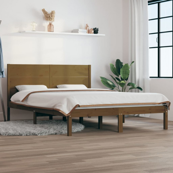 Estructura de cama madera maciza de pino marrón miel 160x200 cm Estructura de cama madera maciza de pino marrón miel 160x200 cm D