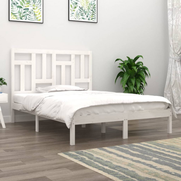 Estructura cama doble pequeña madera maciza blanca 120x190 cm D