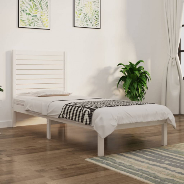Estrutura de cama individual em madeira maciça branca 90x190 cm D