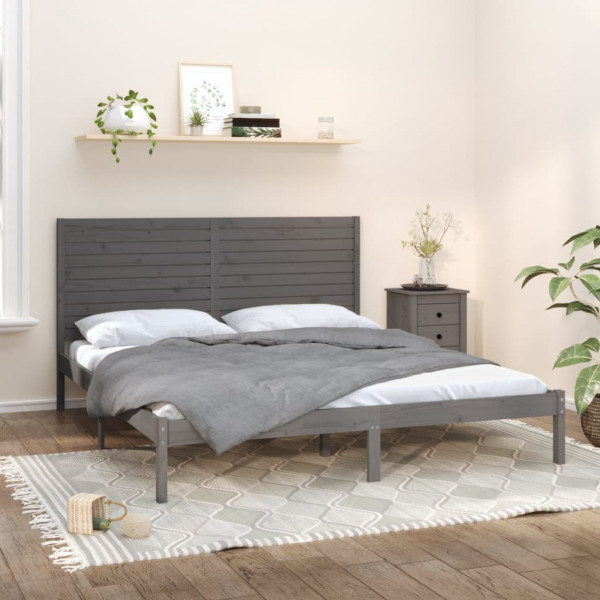 Estructura de cama madera maciza gris Super King 180x200 cm D