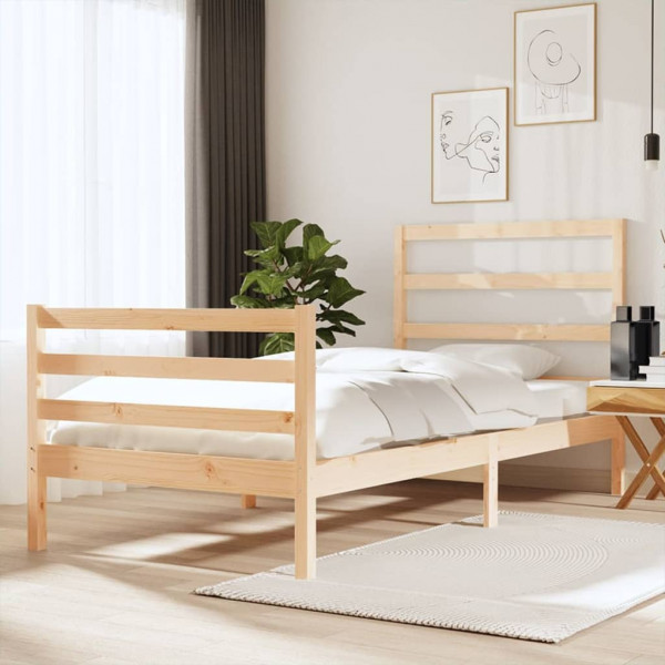 Estructura de cama individual madera maciza pino 90x190 cm D