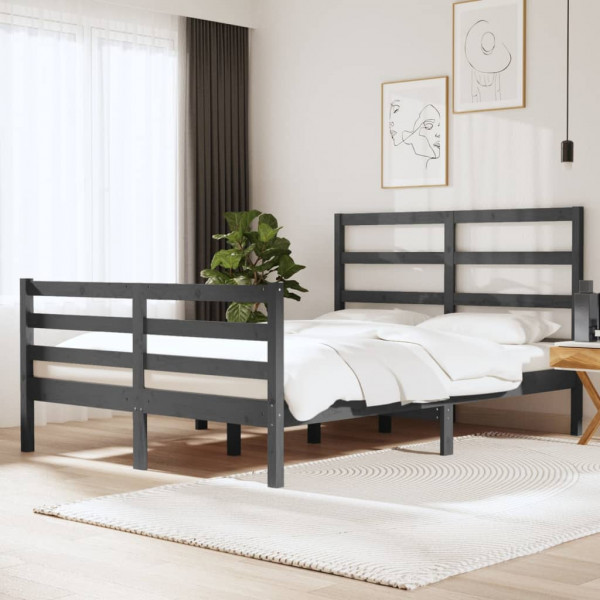 Estrutura de cama de casal madeira de pinho cinza 135x190 cm D