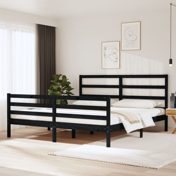 Estructura de cama madera maciza de pino negra 180x200 cm Estructura de cama madera maciza de pino negra 180x200 cm D