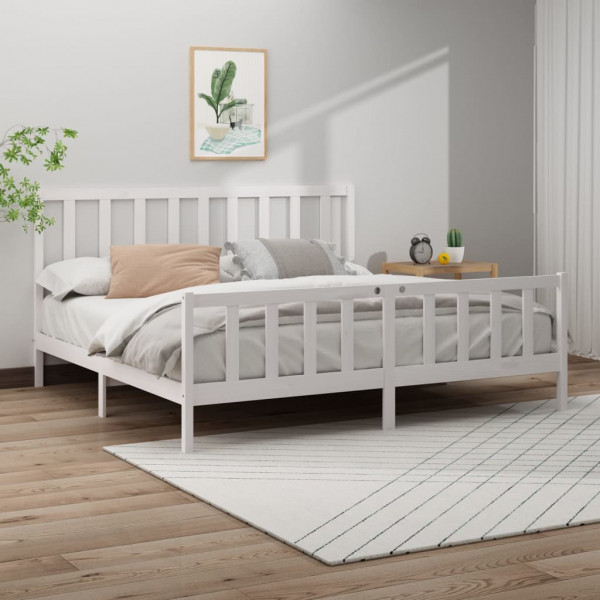Estrutura de cama madeira maciça de pinho branco 180x200 cm D