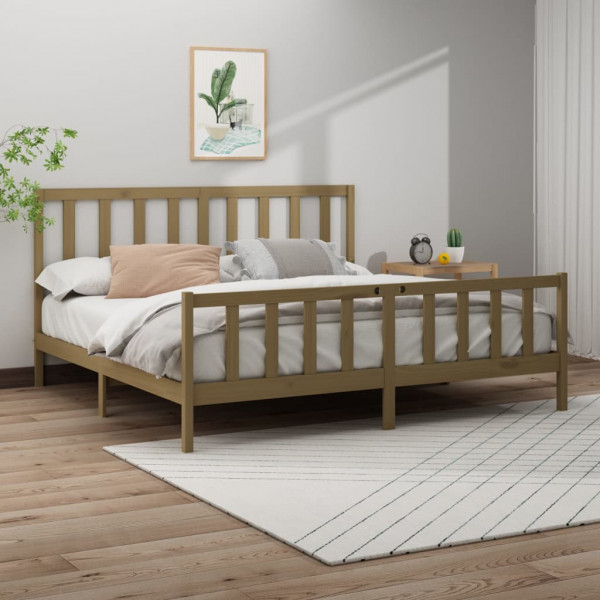 Estrutura de cama em madeira maciça castanho mel 200x200 cm D