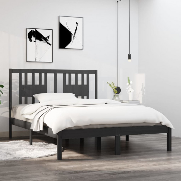 Estrutura de cama em madeira maciça cinza 135x190 cm D