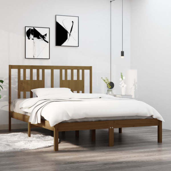 Estructura de cama madera maciza marrón miel 135x190 cm D