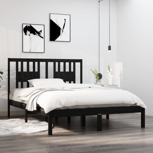 Estructura de cama madera maciza negro 135x190 cm D
