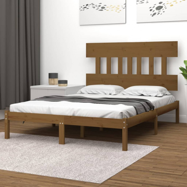 Estructura de cama madera maciza marrón miel 140x190 cm Estructura de cama madera maciza marrón miel 140x190 cm D