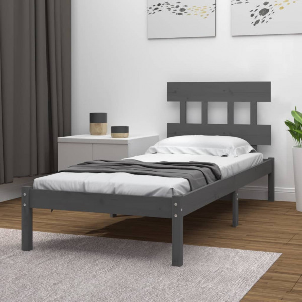 Estrutura de cama de madeira maciça cinza 100x200 cm D