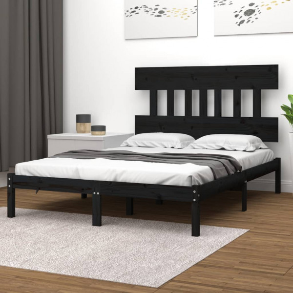 Estructura de cama de madera maciza negra 140x200 cm D