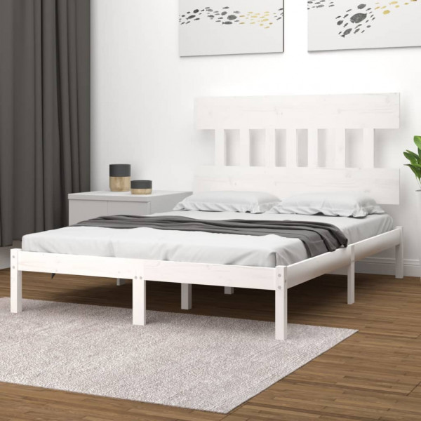 Estructura de cama madera maciza king size blanca 150x200 cm D