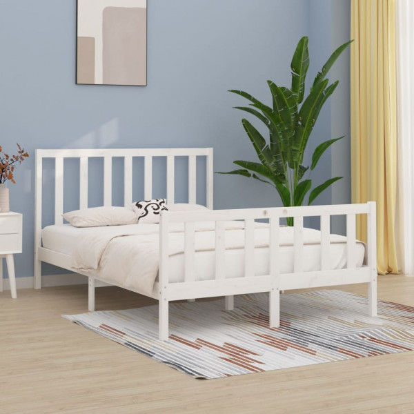 Estructura de cama doble pequeña madera maciza blanca 120x190cm D