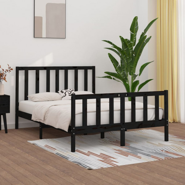 Estructura de cama doble pequeña madera maciza negra 120x190 cm D